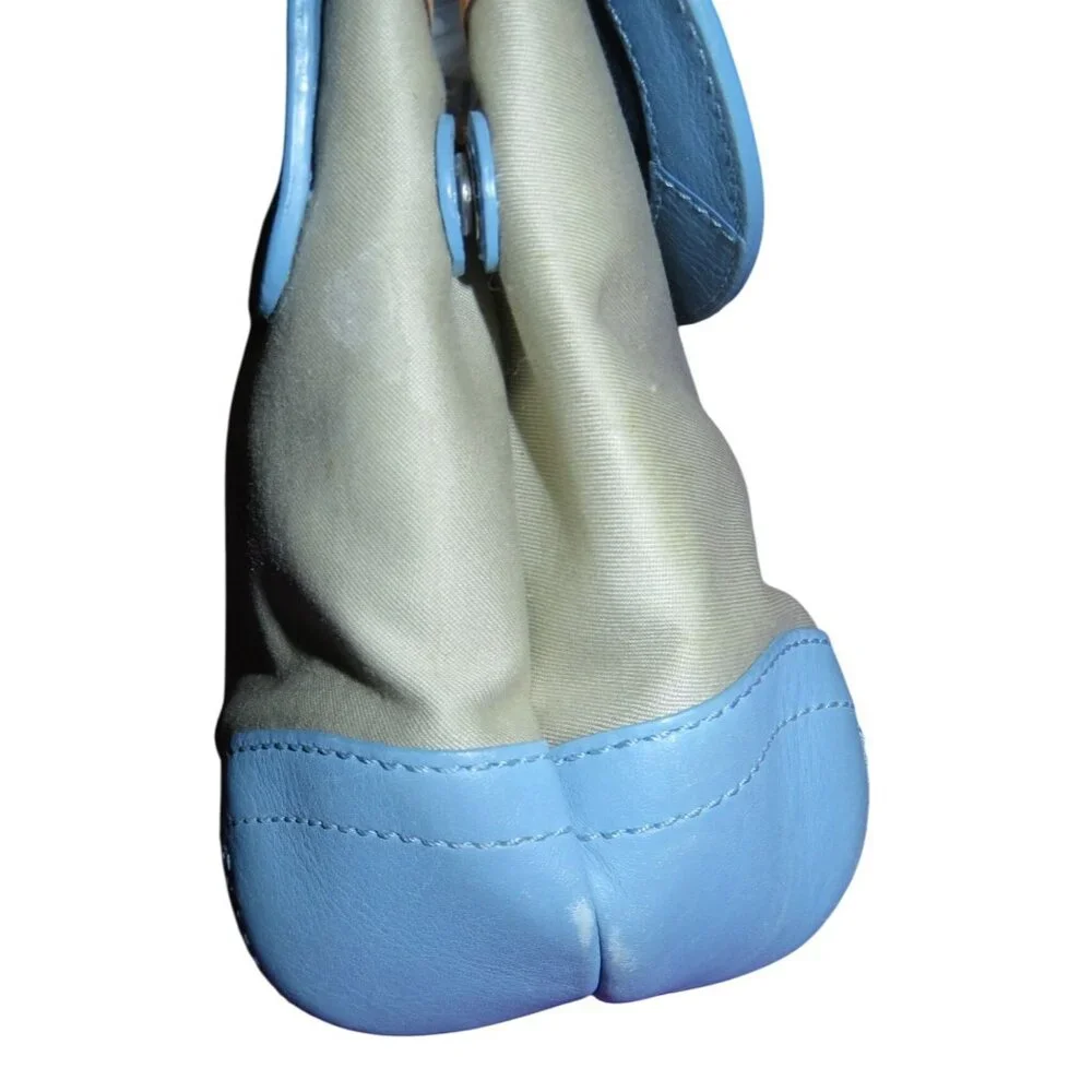 Coach 2004 Daisy Flap Hampton Cream Sateen & Blue and Tan Vachetta Leather